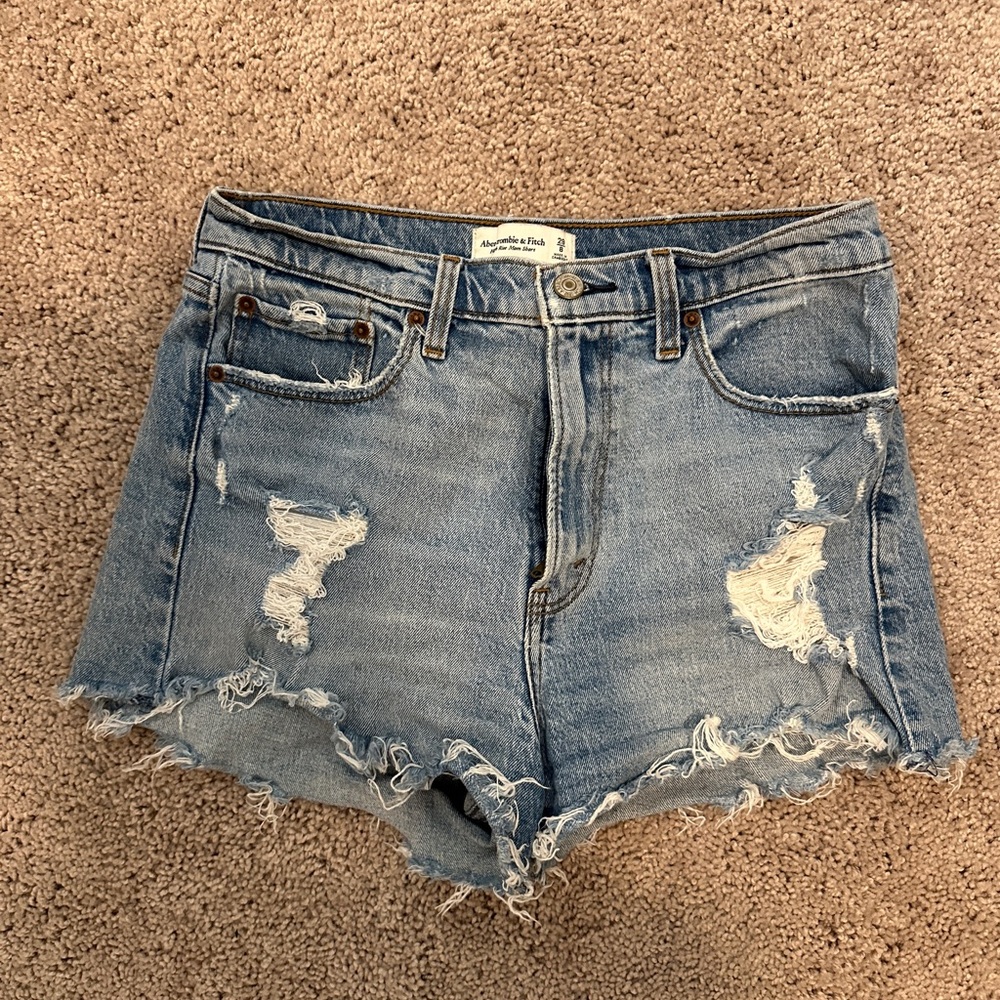 Abercrombie & Fitch Distressed Light Blue Denim Jean Shorts